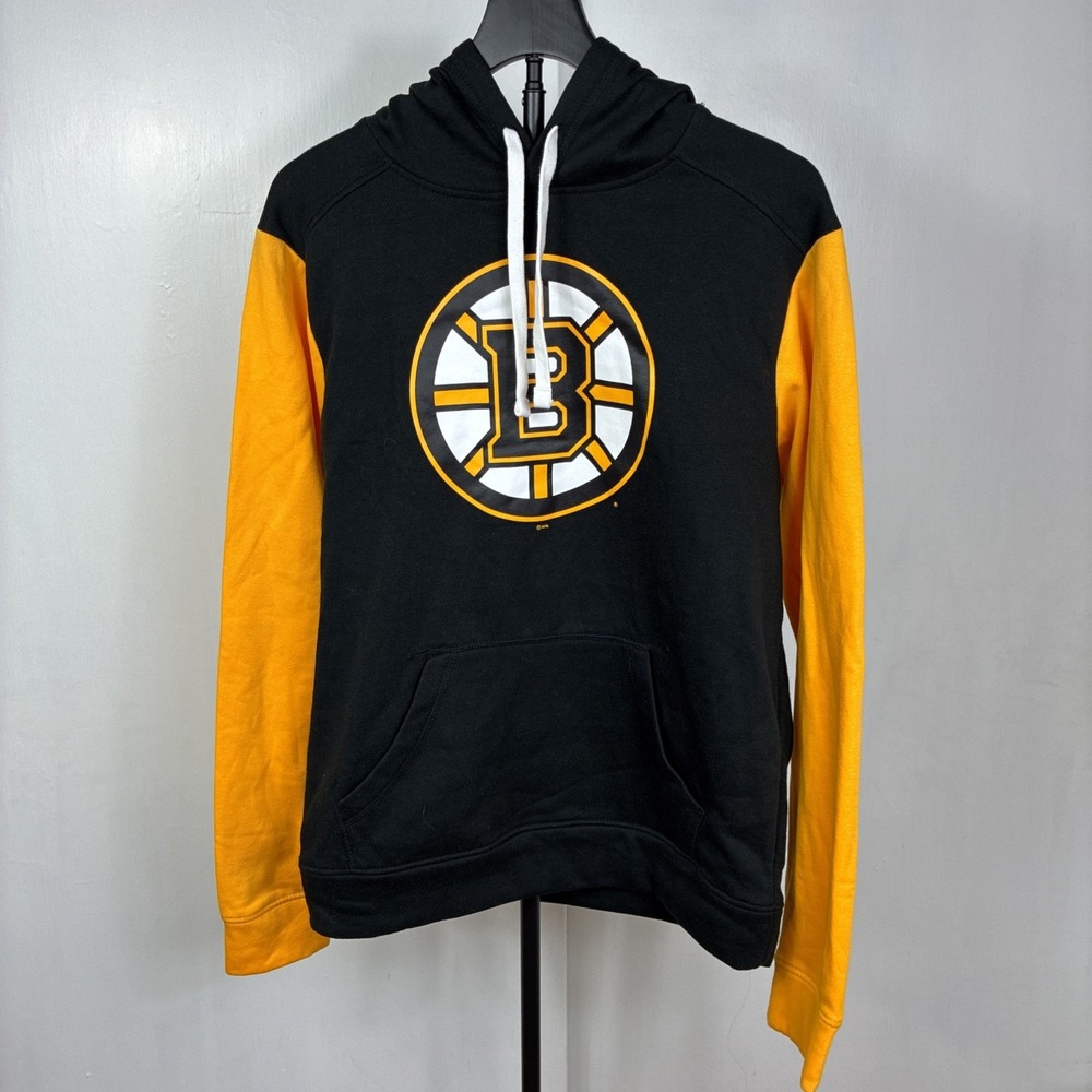 NHL Boston Bruins Sweatshirt Hoodie Black Yellow Mens M Long Sleeve Hockey Logo